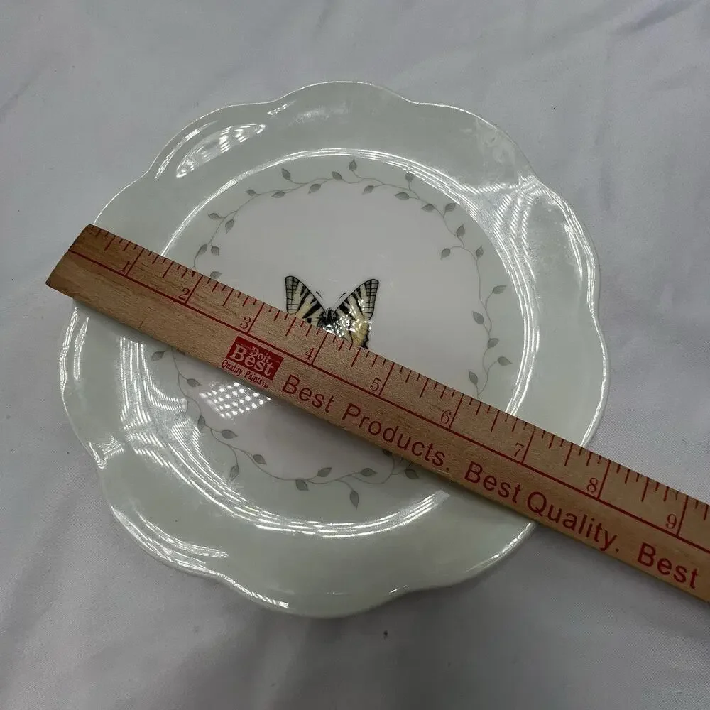 3 Lenox Butterfly Meadow Scallop Round Dessert Lunch Salad Plates Green‎ 8” Set